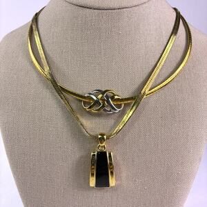 Lot of 2 Gold Tone Chain Necklaces Herringbone Shiny Statement Liz Sohpia